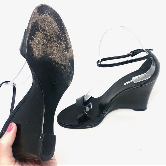 Jil Sander Black Patent Leather Wedge Sandals 8 - Picture 6 of 13